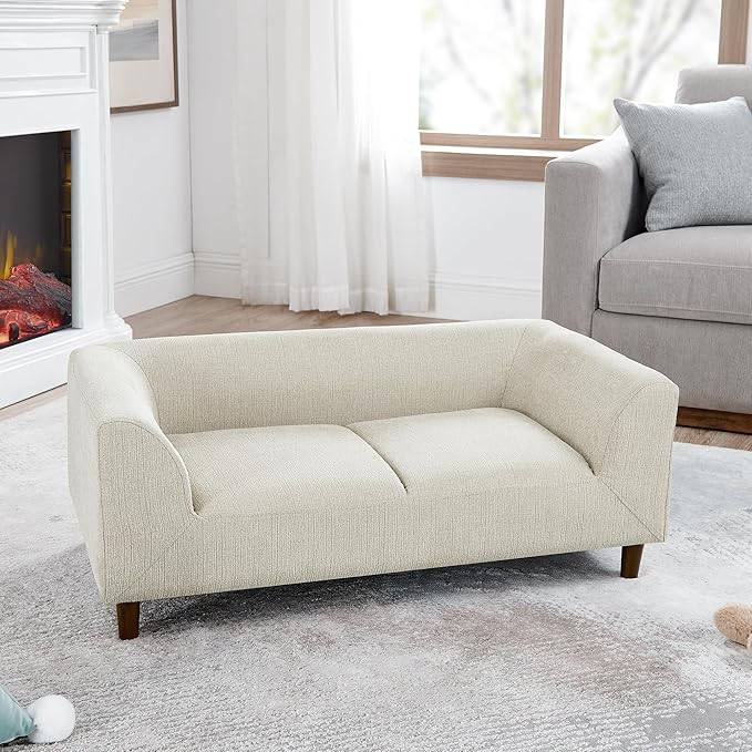 Dog Sofa Couch for Medium to Large Dogs, Memory Foam Dog Sofa Bed, Modern Elevated Pet Couch Bed with Wooden Legs for Medium and Large Dogs, Dark Beige