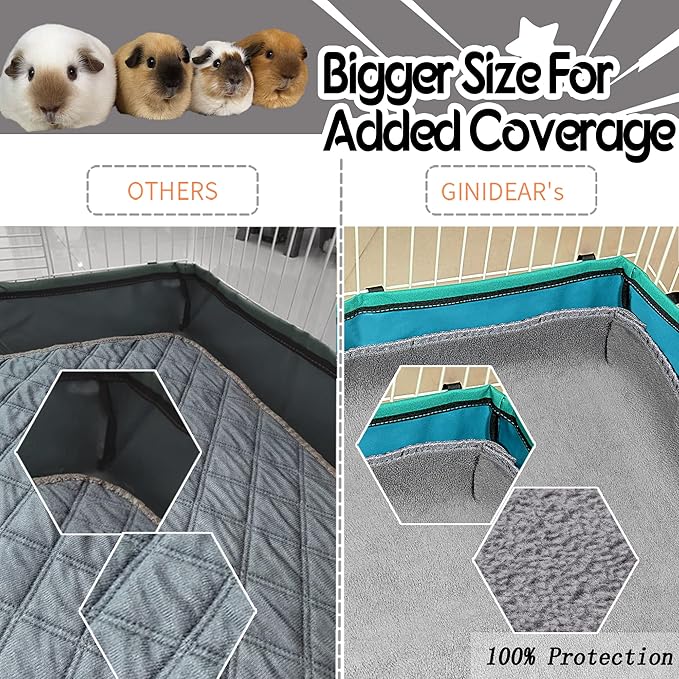 Guinea Pig Cage Liner, 2 Pack - Washable, Reusable, Leakproof Fleece Bedding Pads for Small Animals with Anti-Slip Bottom - for C&C 2X3 Area, Gray