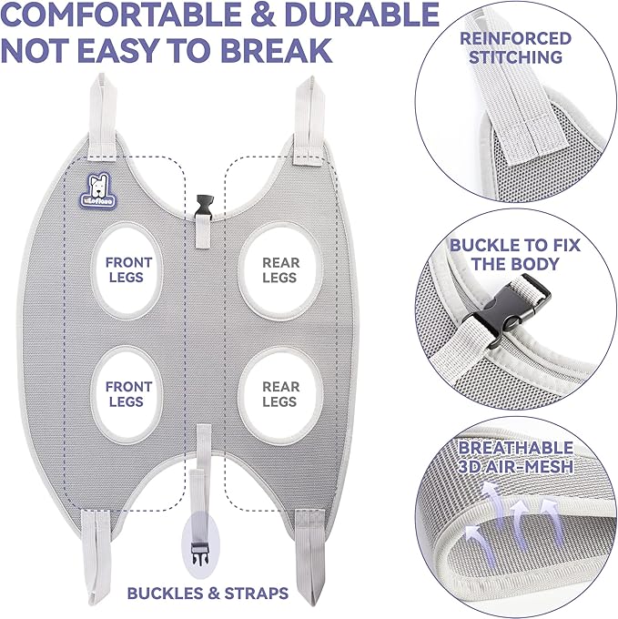 Dog Grooming Hammock Harness for Dogs & Cats with Pet Nail Clipper Trimmer - Cat Hanger Sling for Trimming Clipping Nails- Dog Hammock Restraint Bag for Small Medium Large pet ( Grey S )