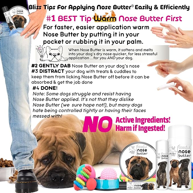 The Blissful Dog Bullmastiff Nose Butter for Dry, Cracked Skin, Lick-Safe Dog Nose Balm with Moisturizing Shea Butter, Almond, Olive, and Essential Oils, Pet Supplies, Uncented, 8 oz.