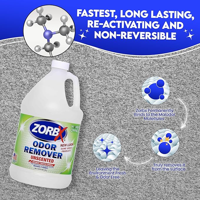 ZORBX Unscented Odor Eliminator Spray 128 Oz, 1 Gallon - Used in Hospitals & Healthcare Facilities - Advanced Trusted Odor Remover Formula - All-Purpose Deodorizer for Dog, Cat, Home, Carpet & Car