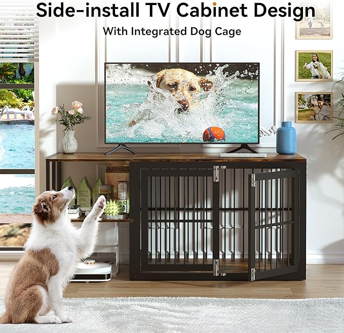Dociote Heavy Duty Dog Crate Furniture with Storage Shelves,Large Dog Kennel Indoor End Table 39 Inch,Brown