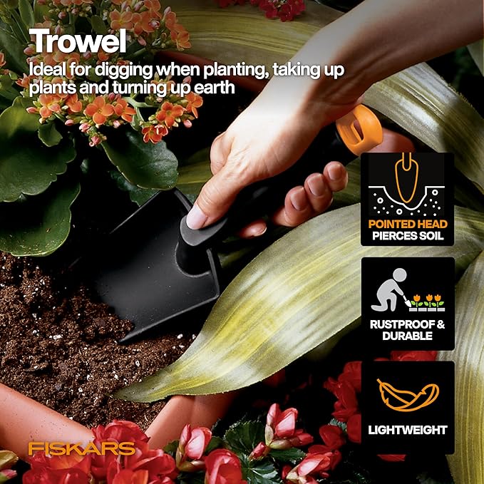 Fiskars Vegetable Garden Tool Set with Vegetable Shears, Seed Sower, Trowel, Cultivator, Weeder, and L/XL Garden Gloves for Indoor or Outdoor Gardening (6 Piece Kit), Gardening Gifts for Women