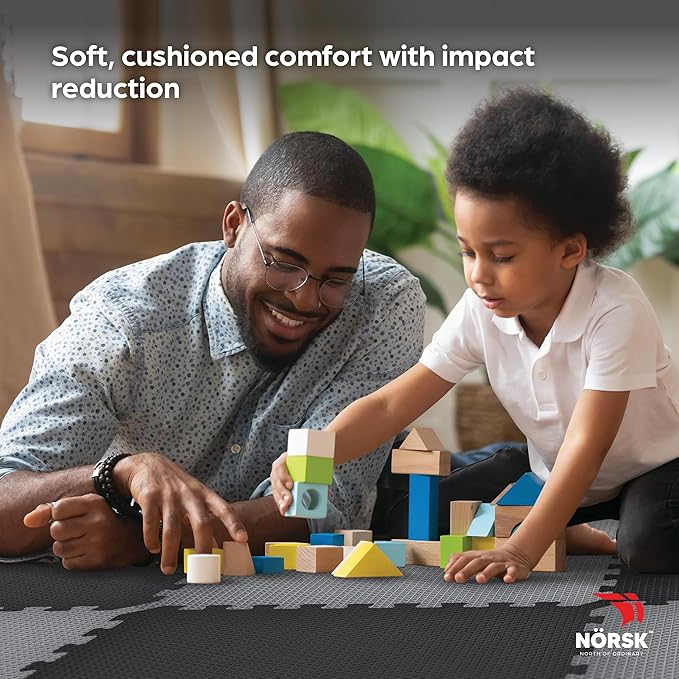 Norsk Dual-Sided Reversible 1/2" Foam Exercise Mats for Home Gym - Interlocking EVA Foam Tiles