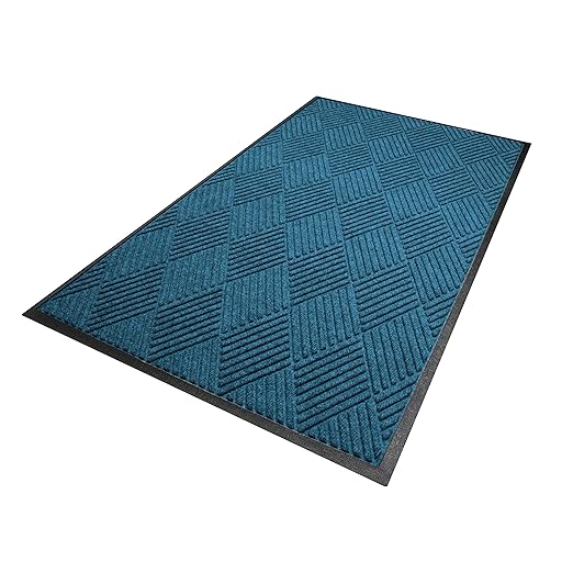 M+A Matting WaterHog Diamond | Commercial-Grade Entrance Mat with Rubber Border – Indoor/Outdoor, Quick Drying, Stain Resistant Door Mat (Medium Blue, 2' x 3')