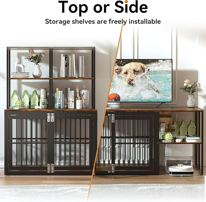 Dociote Heavy Duty Dog Crate Furniture with Storage Shelves,Large Dog Kennel Indoor End Table 39 Inch,Brown