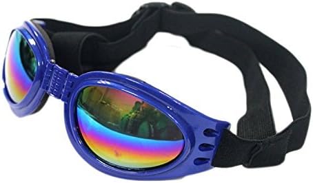 QUMY Dog Sunglasses Dog Goggles for Medium Large Breed Dogs, Wind Dust Fog Protection Eye Wear Pet Glasses with Adjustable Strap for Motorcycle Car Driving Bike Riding Hiking Swimming Over 15lbs Blue