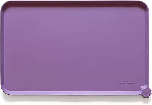 Hoki Found X-Large Silicone Pet Food Mats - Non-Slip Pet Dog Cat Bowl Placemats - Waterproof Food & Water Mats for Carpet - Amethyst