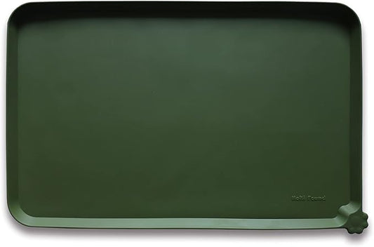 Hoki Found XX-Large Silicone Pet Feeding Mats - Non Slip Cat Dog Bowl Mats - Waterproof for Carpet - Dark Olive