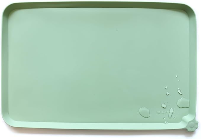 Hoki Found L Silicone Non Slip Pet Dog Cat Bowl Mats - Placemat, Feeding Mat - Waterproof for Carpet - Jade