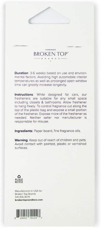 Broken Top Botanical Car Air Freshener Variety Pack, 6 Pack (2 Coconut Sandalwood, 2 Saguaro Cactus, 2 Sea Salt Surf)