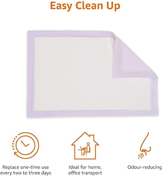 Amazon Basics Cat Pee Pads, 100 Count, Universal Fit for Litter Box, Odor Control with Lemon Scent, White/Purple