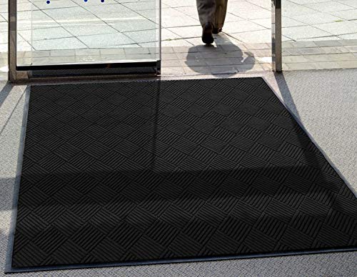 WaterHog Diamond | Commercial-Grade Entrance Mat with Rubber Border – Indoor/Outdoor, Quick Drying, Stain Resistant Door Mat (Medium Brown, 4' x 12')