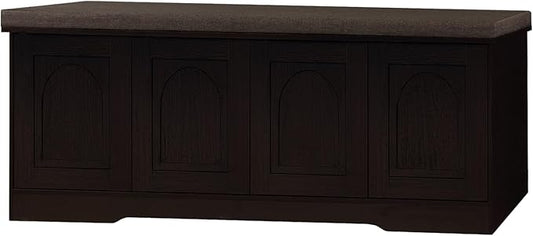 DINZI LVJ Shoe Bench, Entryway Storage Bench with Doors, Cushion, 2-Tier Shoe Rack with 8-Cubby, 47.2”L x 13.8”W Shoe Organizer Cabinet, Adjustable Shelf, Living Room, Bedroom, Espresso