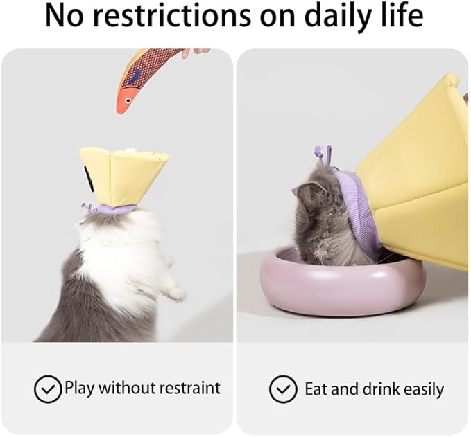 Cat Cone Collar - Soft Waterproof Elizabethan for Cats, Cute Green Flower Anti-Lick Recovery Collar, Adjustable Healing Collar for Wound Care & Surgery with a pet Toy Fish，S