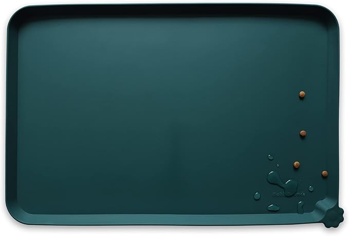 Hoki Found L Silicone Non Slip Pet Food Mats - Tray for Dogs & Cats - Waterproof Dog & Cat Bowl Mats - Suitable for Carpet - Dark Cedar