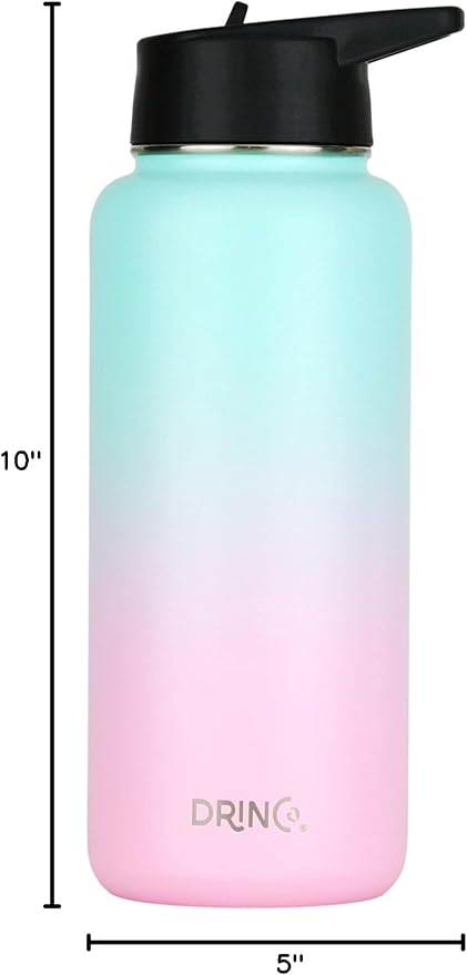 DRINCO Stainless Steel Water Bottle Spout Lid Vacuum Insulated Double Wall Water Bottle Wide Mouth (40oz 32oz 22oz 18oz 14oz) Leak Proof Keeps Cold or Hot (32 oz, 32oz Macaron)