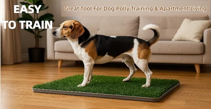 Dog Grass Pad with Tray, 34"x22" Silicone Base Washable Reusable Pee Pad & Grass Pad - Non-Slip, Easy-Clean Indoor Outdoor Dog Potty Toilet (34" x 22")