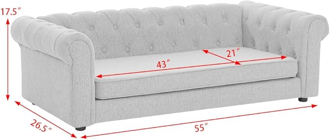 Dog Sofa Couch for Medium to Large Dogs, 55" Memory Foam Pet Sofa Couch with Washable Fabric, Durable Elevated Dog Bed with Legs, Removable Cushion for Medium and Large Dogs, Blue