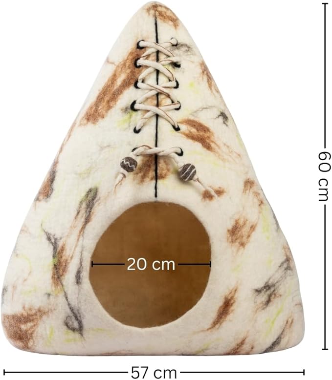 Luxurious Eco-Friendly Merino Wool Cat Cave Bed Teepee Design - Foldable Hideaway Pod for Indoor Cats - Premium Felt Kitten Beds - Covered Cat House for Ultimate Cozy Comfort by Woolygon