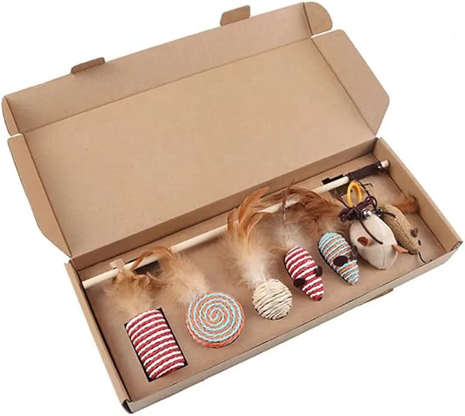 PetBox Feathered Plush Yarn Mouse Toy Set for Cats (7pcs)