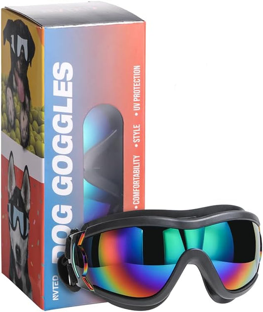 NVTED Dog Sunglasses Dog Goggles, UV Wind Dust Fog Protection Pet Glasses Eye Wear with Adjustable Strap for Medium or Large Size (Laser)
