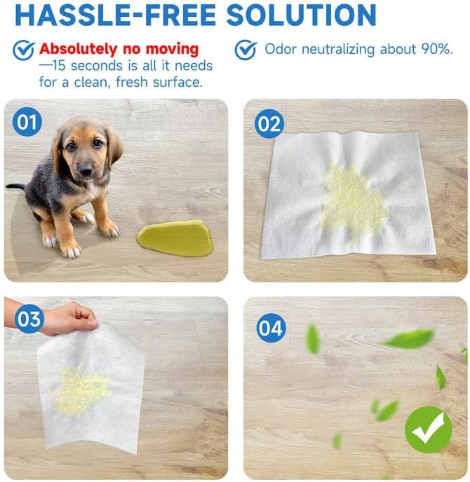 L&W BROS. Easy Clean Pet Quick Absorbent Sheets – Innovative Solution for Mess-Free Cleanup Not Traditional Pee Pads, 12"x10" for Urine and Pet Stain & Odor Remover (120 PCS)