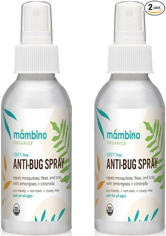 Anti-Bug Spray DEET-Free – Organic, All-Natural Bug Spray Travel Size with Essential Oils – Non-Toxic, Reef Safe, Face-Safe Bug Repellent for Babies, Kids, Adults by Mambino Organics, 4oz 2-Pack