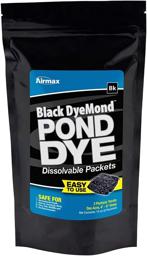 Airmax Pond Dye Packets Black DyeMond Colorant for Large Pond & Lake, Beneficial UV Blocking Color Concentrate, Maintain Clean & Clear Water, Fish, Bird & Animal Safe, 2 Soluble Packets