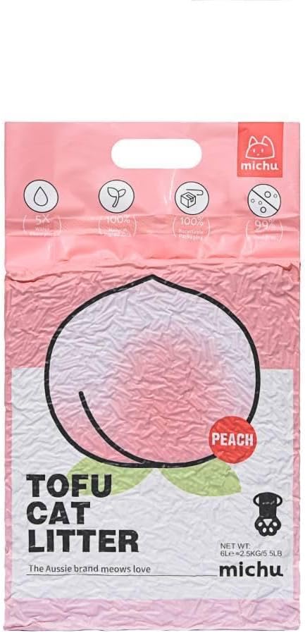 Tofu Cat Litter Natural Clumping Tofu Cat Litter, Fast Clumping and Easily Scoop-able 5.5lb/88oz 5 Scents - Peach, 2 Pack
