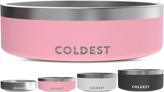 Coldest Dog Bowl - Anti Rust Metal, Non Slip, 3 Layers Insulated Stainless Steel Dog Bowls - Spill Proof & Heavy Duty - Water Bowl for Dogs, Cats & Pets, Dish Washer Safe (42 oz,Cotton Candy Pink)