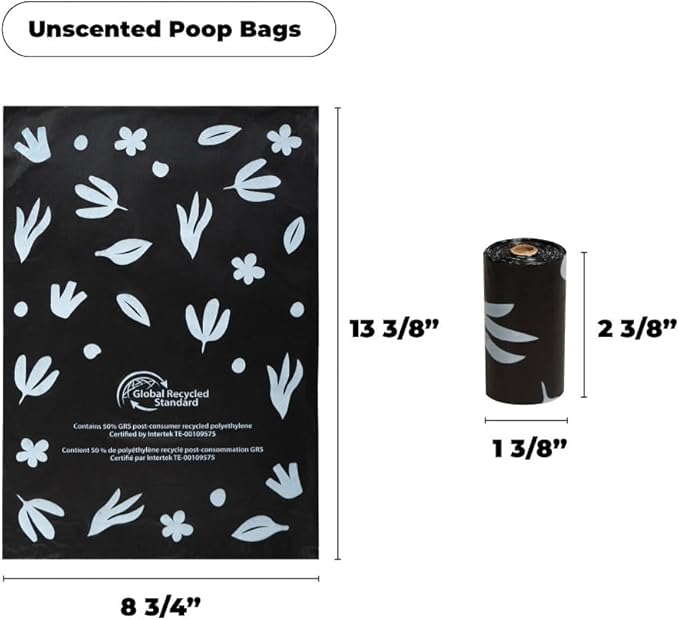 Best Pet Supplies Poop Bags for Dogs, 50% Post-Consumer Recycled Content dog waste bags on rolls, fits all poop bag holders for leashes - Black, 600 Count, Unscented