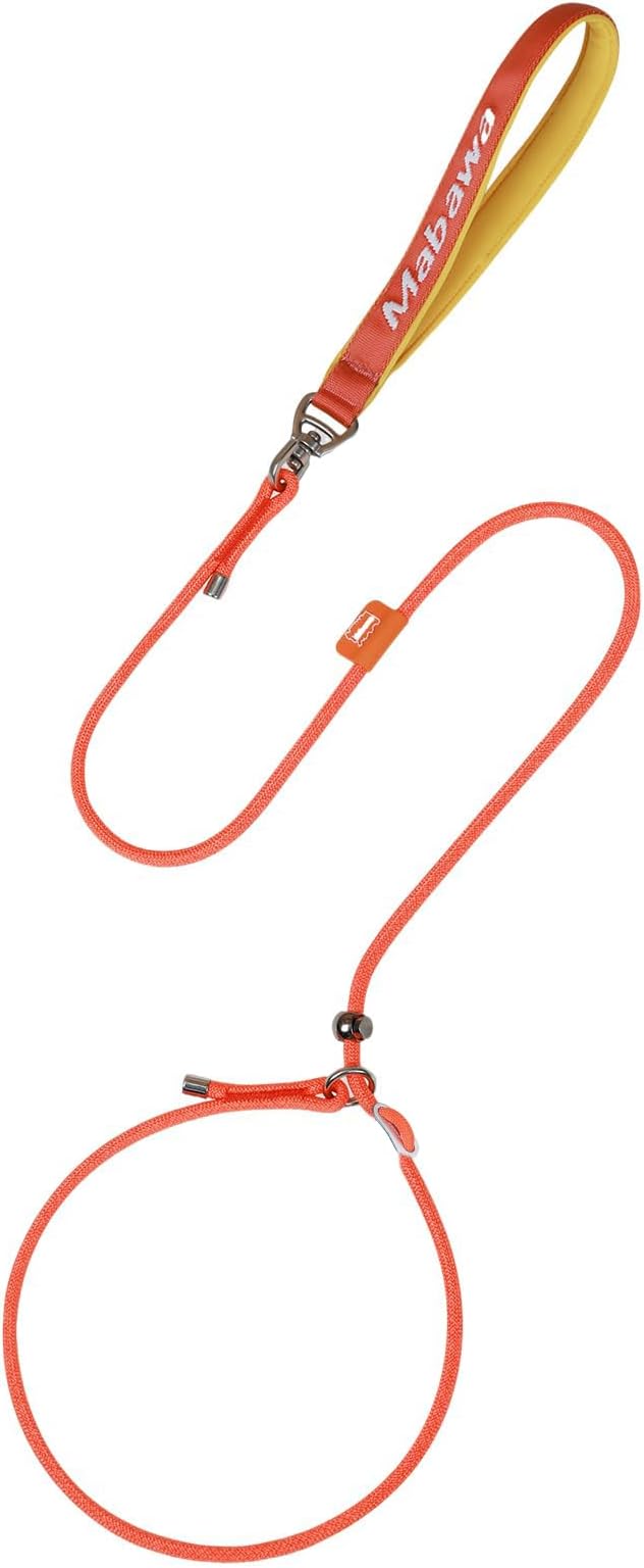 Dog Anti-Slip Leash 5FT with Metal Stopper - Durable No-Pull Training Lead for Small, Medium & Large Dogs - Comfortable Handle Nylon Rope, Tangle-Free Pet Walking Leash (Orange, 5 FT)