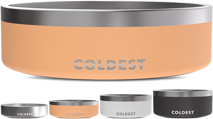 Coldest Dog Bowl - Anti Rust Metal, Non Slip, 3 Layers Insulated Stainless Steel Dog Bowls - Spill Proof & Heavy Duty - Water Bowl for Dogs, Cats & Pets, Dish Washer Safe (42 oz, Sahara Peach)