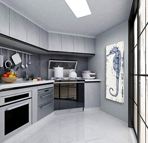 Yihui Arts Seahorse Canvas Wall Art Hand Painted Blue and White Painting Modern Coastal Pictures for Living Room Bedroom Hallway Bathroom Decoration