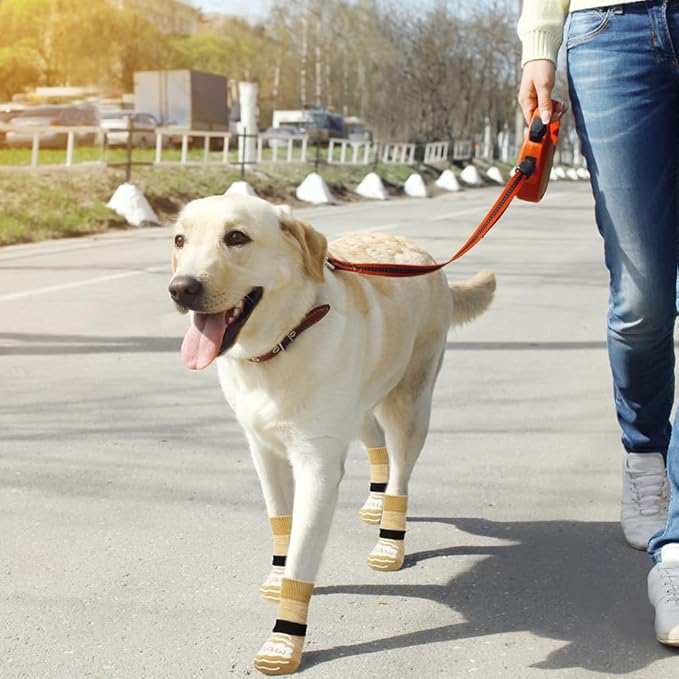 BEAUTYZOO Anti Slip Dog Socks for Small Medium Large Dogs with Grips Straps on Hardwood Floor Protection Wear, Traction Control 3 Pairs Double Side Paw Protector to Prevent Licking for Girl or Boy