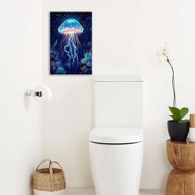 Ocean Jellyfish Wall Art Canvas Coral Fish Wall Decor Prints Framed Painting Underwater Pictures Gifts Artwork for Bathroom Living Dining 16"x24"