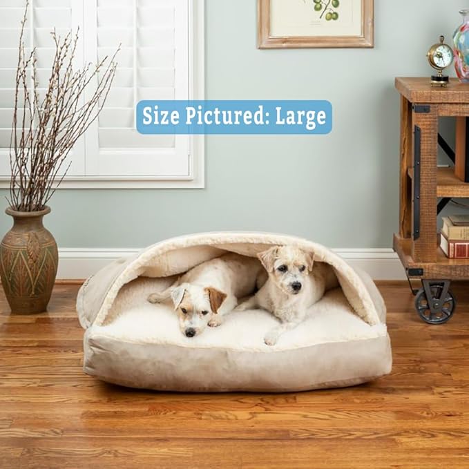 Snoozer Luxury Rectangle Cozy Cave Dog Bed - Indoor Dog Bed with Cover Cave, Covered Calming Burrow for Small & Medium Sized Pets with Blanket Attached, Enclosed, Washable - Medium, Buckskin