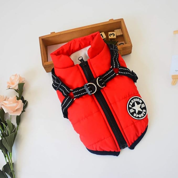 HDKUW Small Dog Jacket, Small Dog Coat Harness Winter Warm Vest Jacket Waterproof Cotton Costume for Puppy Small Dogs (M, Red)