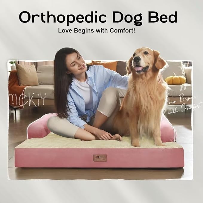 Extra Large Dog Bed-Orthopedic Waterproof XL Dog Bed for XLarge Extra Big Dogs - Foam Couch Sofa Washable with Removable Cover-Pink