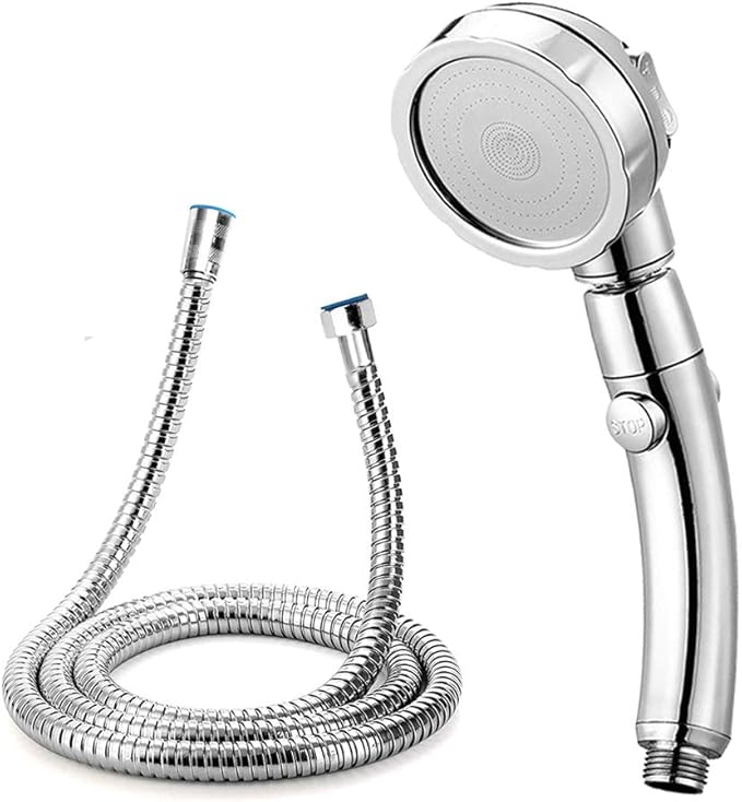 Modern 3-Setting Detachable Shower Head with 59-Inch Hose, High Pressure Water Saving, 360 Rotating Adjustable Handheld Shower Head with ON/OFF Switch and 3 Spray Modes, Chrome Finish