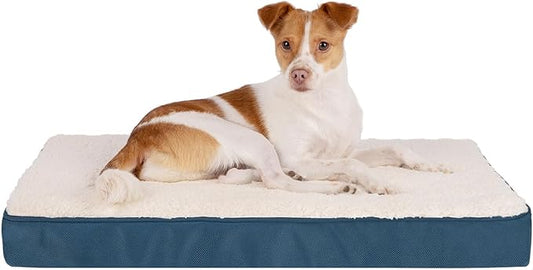 Best Pet Supplies Cute Dog Crate Mat Flat Bed with Waterproof Exterior, Thick Orthopedic Egg Foam Mattress, and Soft Sherpa Fleece Cover for Small, Medium, and Large Breeds - Blue, 24X16X3