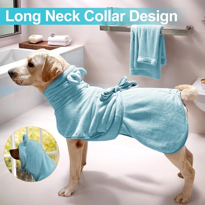 Medium to Large Size Dog Bathrobe, Quick Drying Super Absorbent Used for After Bathing, Warm Dog Towels, Adjustable Hoodies and Belts for Pet Dogs Bath Clothes Products(Blue, 5XL)