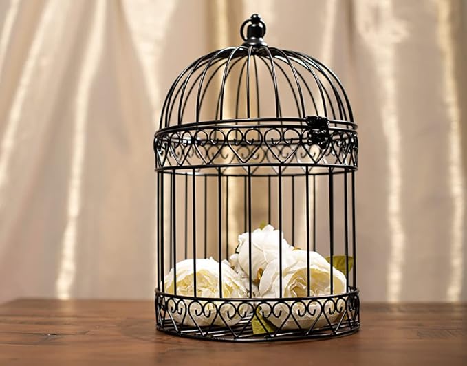 Anderson's Decorative Black Wire Birdcage Wedding Centerpiece, Table Décor, Hanging Decorations, Reusable
