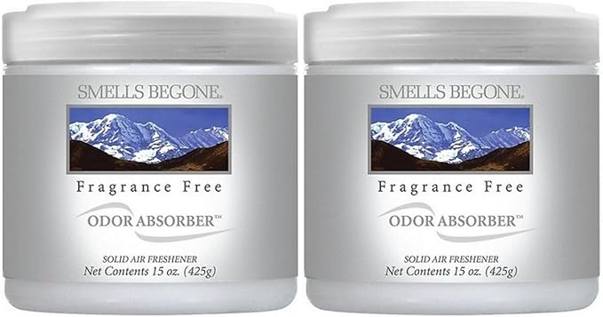 SMELLS BEGONE Air Freshener Odor Absorber Gel - 15 oz, Pack of 2 - Absorbs and Eliminates Odor in Pet Areas, Bathrooms, Cars, & Boats - Made with Essential Oils - Fragrance Free
