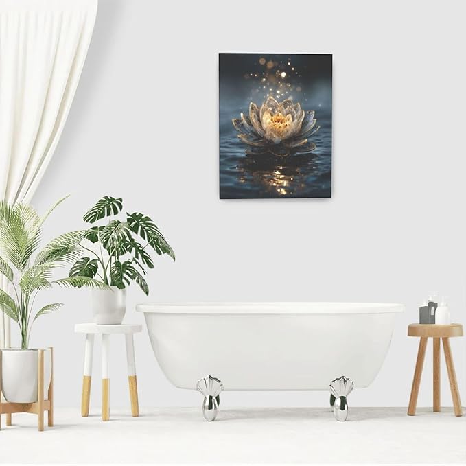 Zen Lotus Canvas Wall Art Mystical Lotus Bloom in Water Aesthetic Pictures Wall Decor Modern Meditation Spiritual Painting Print Framed Artwork Decorations Gifts for Yoga Spa Room Bathroom 16"x20"