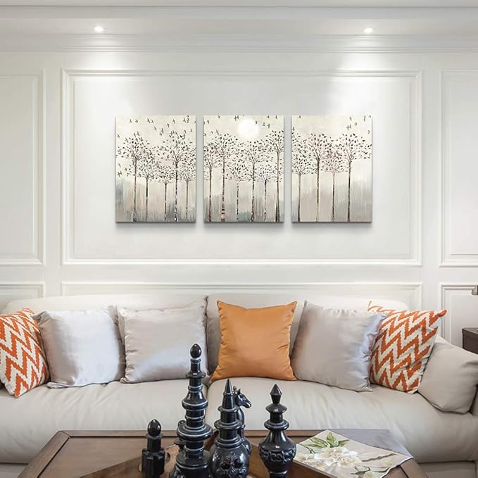 trees and birds Abstract Paintings Canvas Prints Wall Art for Bedroom Bathroom Wall Decor office Artworks Pictures Wall Decorations for Living Room,3 Piece Sunrise and sunset Modern Home Decoration