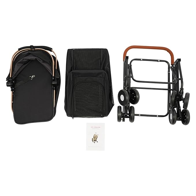 Double Pet Stroller with Detachable Carriers, Large Cat & Dog Stroller with 4 Wheels, Foldable Pet Strollers Small & Medium Dogs Cats 77lbs (Black)
