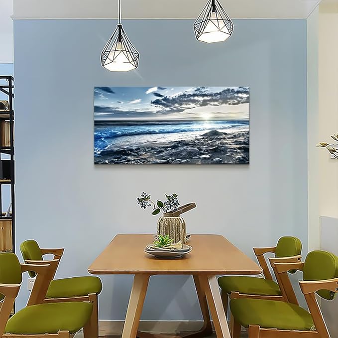 Wall Art For Living Room Wall Decor For Bedroom Large Size Poster Blue Beach Sun Ocean Landscape Paintings Prints Artwork Bathroom Decorations Seascape Canvas Prints Hang Pictures Office Home Decor