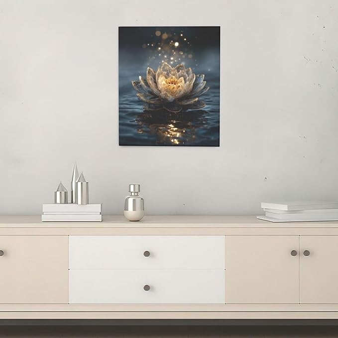 Zen Lotus Canvas Wall Art Mystical Lotus Bloom in Water Aesthetic Pictures Wall Decor Modern Meditation Spiritual Painting Print Framed Artwork Decorations Gifts for Yoga Spa Room Bathroom 20"x24"